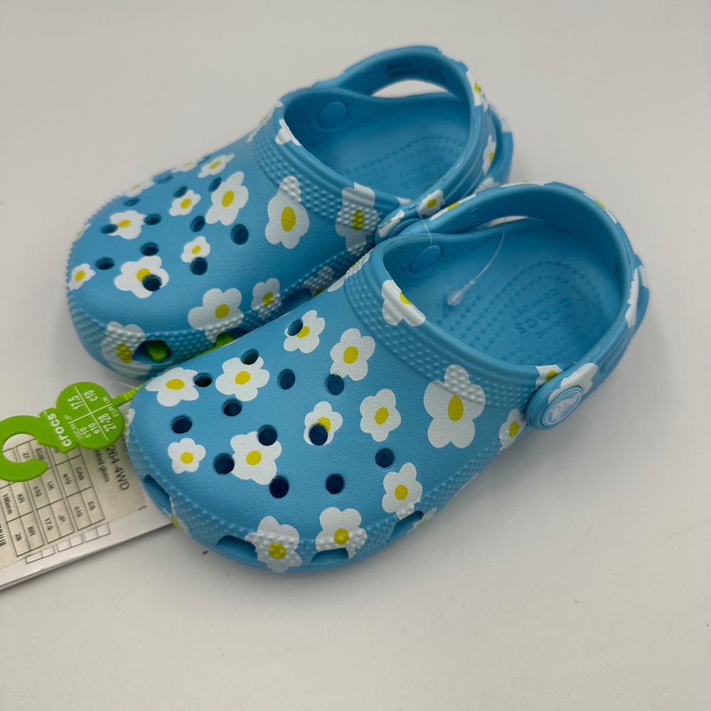 Crocs Classic Clog Blue Daisy Kids Sz C10 Floral Print New Comfort Shoes Spring